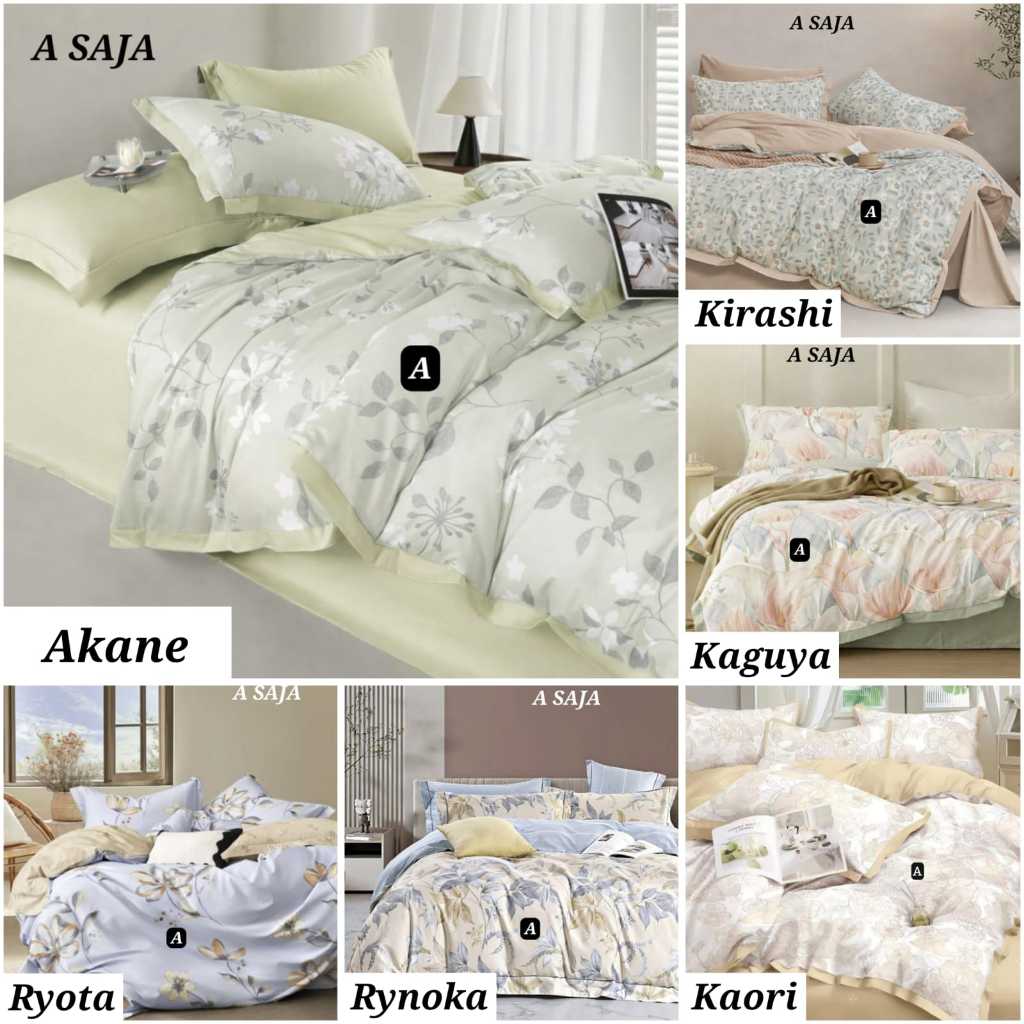Sprei Bedcover Set Badcover Saja Katun Jepang Motif Dewasa Anak Minimalis Bunga Daun Size King Queen