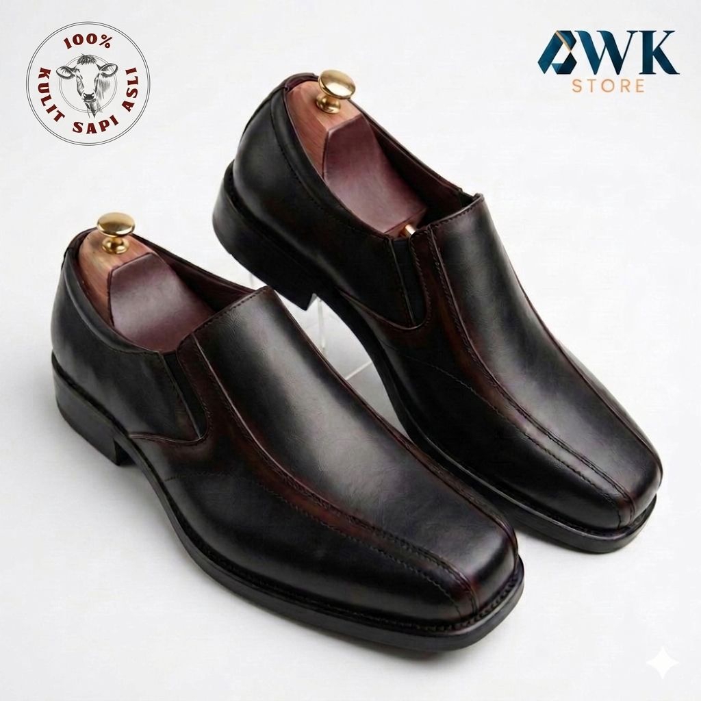 Sepatu Pantofel pria kulit sapi asli NEVILLE model tidak lancip