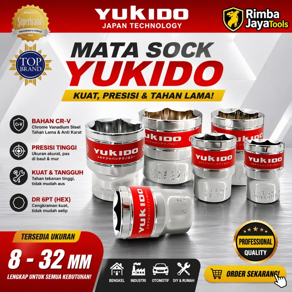 YUKIDO JAPAN Mata Sock 8 - 32 mm 1/2 Inch 12PT Kunci Sok Hand Socket YUKIDO JAPAN Mata Sock 8 - 32 m