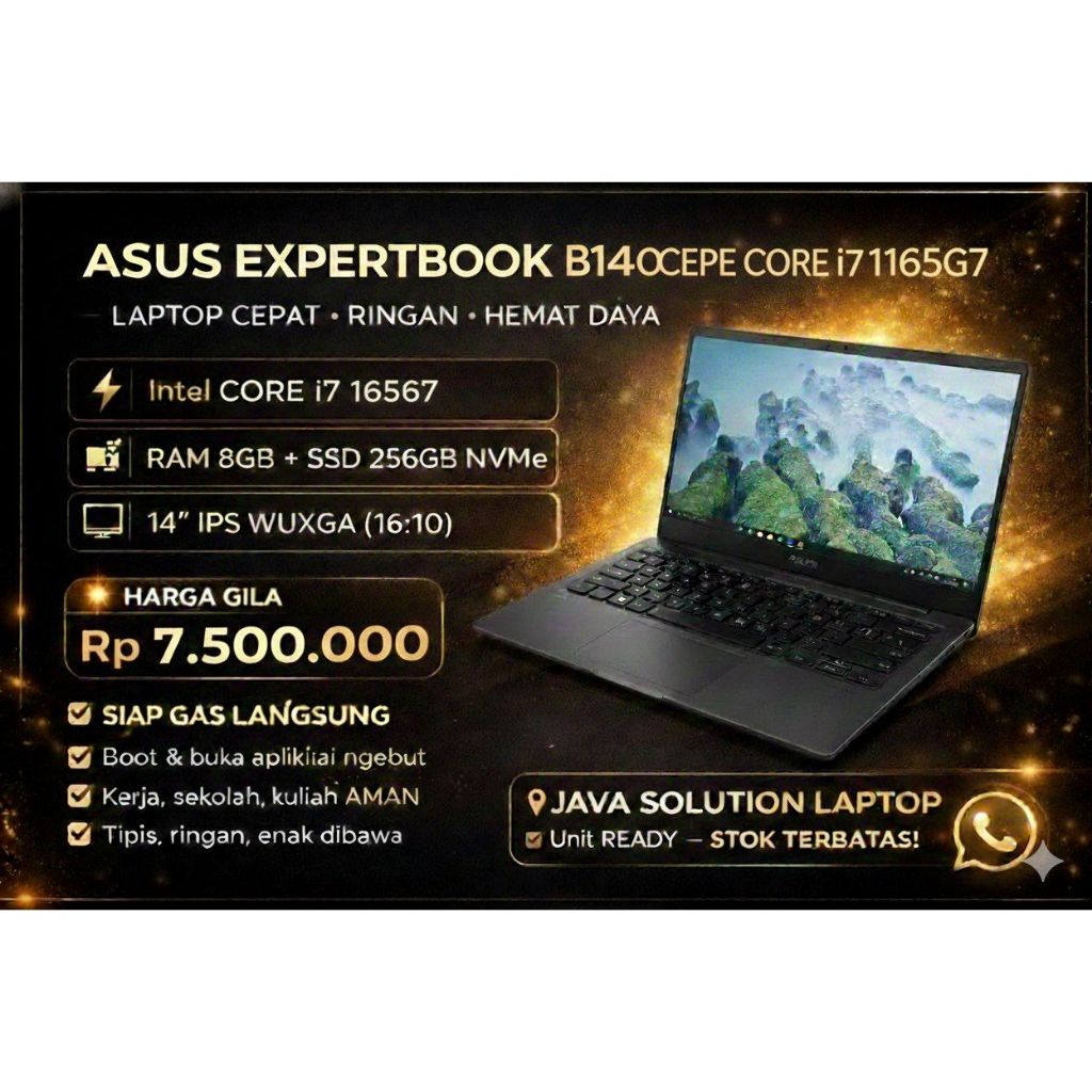 ASUS EXPERTBOOK B1400CEPE CORE i7 1165G7 NVIDIA GEFORCE MX330 RAM 8GB SSD 256GB SCU22901