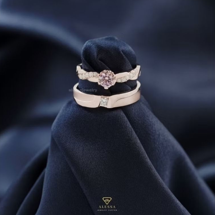 Cincin Couple Emas Putih 5% & Silver 92,5% (Cincin Tunangan)