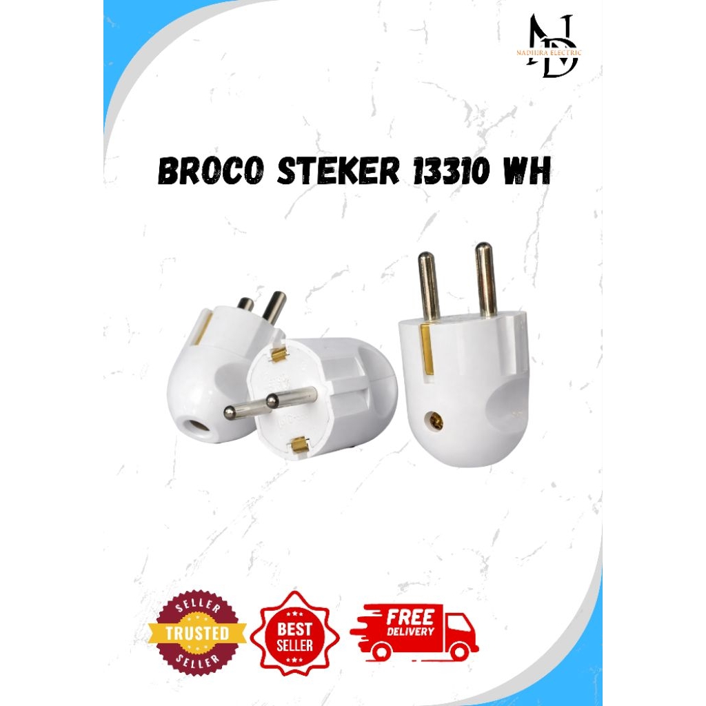 Broco Steker 13310 Original | Colokan Listrik 2 Pin Berkualitas | Steker Tahan Panas Aman Standar SN