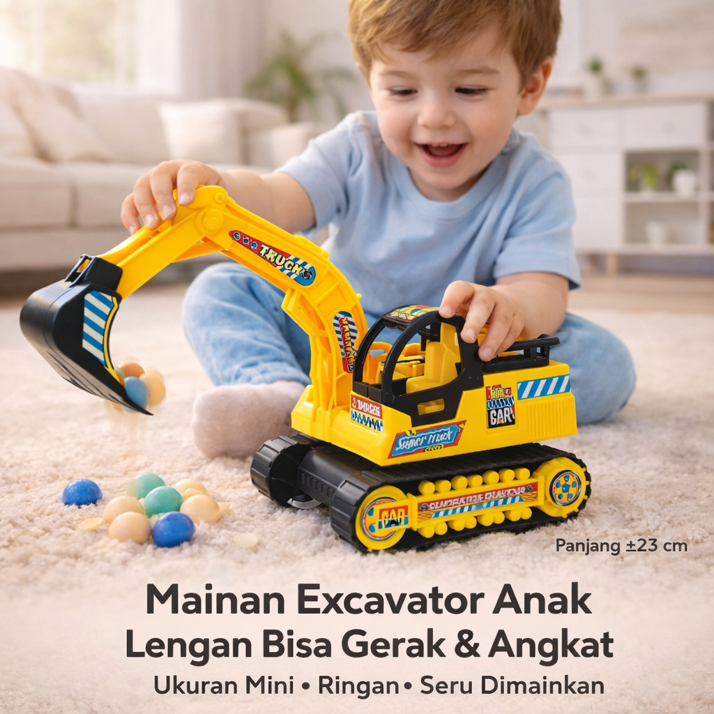 Mainan Excavator Anak Mini Bego Mobil Truk | Digger Alat Berat | Bisa Angkat & Putar | Mobil Truk Ko