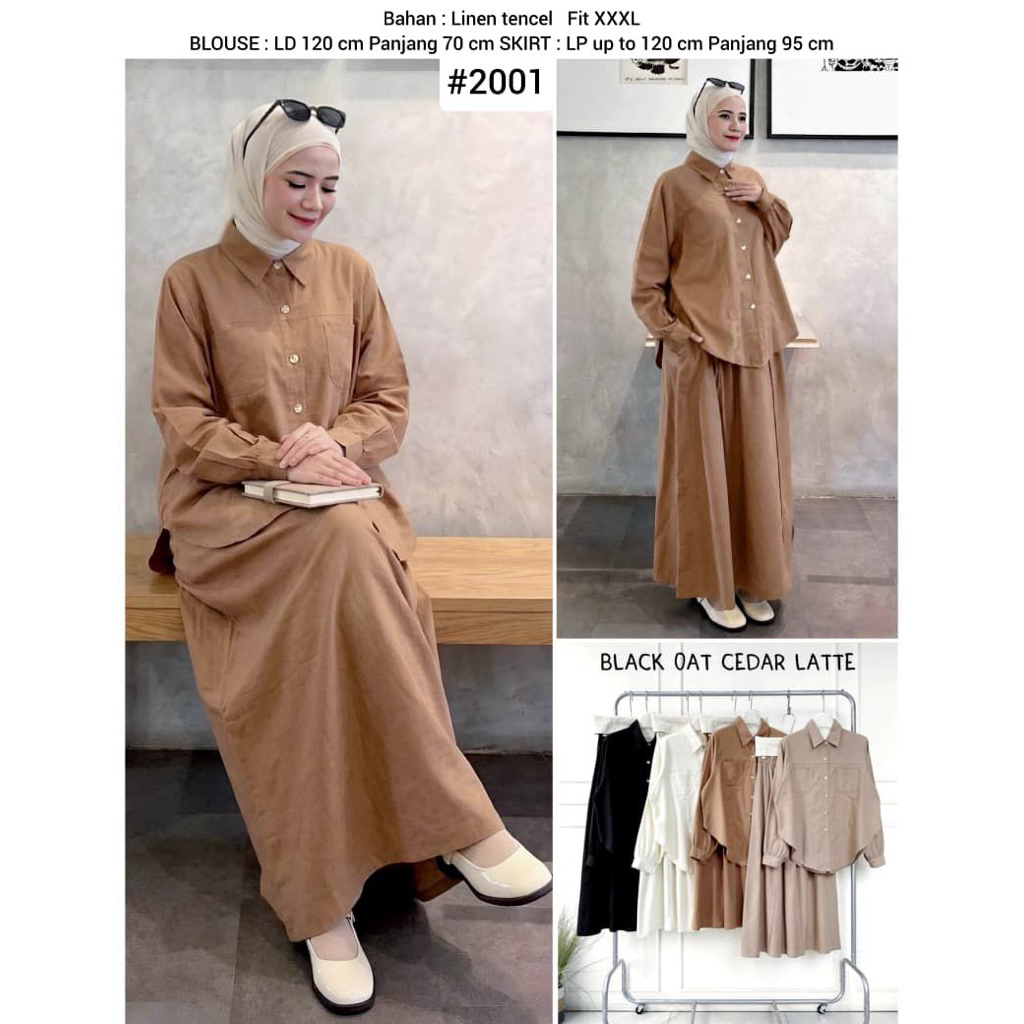 Set Rok Linen Tencel Wanita | Outfit Wanita Adem & Elegant | Setelan Wanita Kekinian