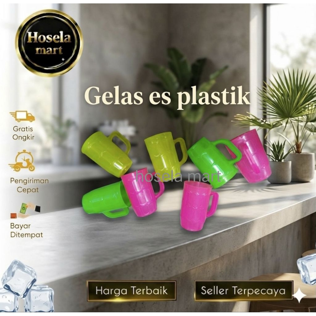 gelas plastik gagang / gelas teh es / cangkir es / cangkir plastik /  cangkir  es plastik murah / ge