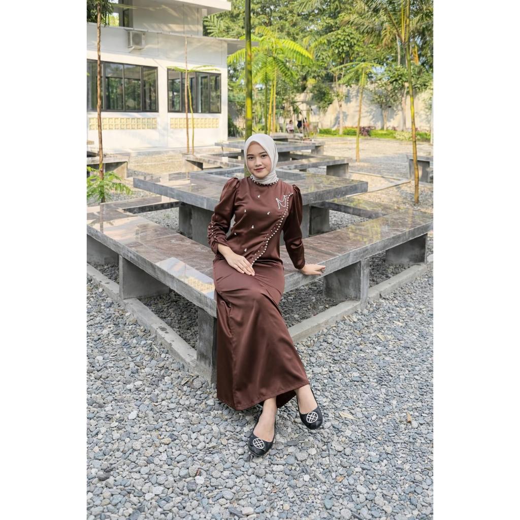 Batik Rais-Alena Mikaela Dress Lebaran Satin A-Line Elegan Gamis Lamaran Kondangan Bridesmaid Mewah