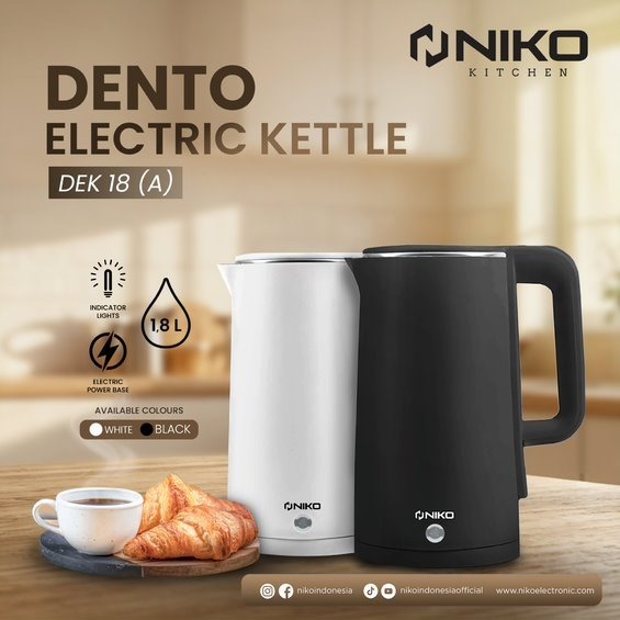 Niko Dento Teko Listrik 1.8L Hitam & putih - Stainless Steel