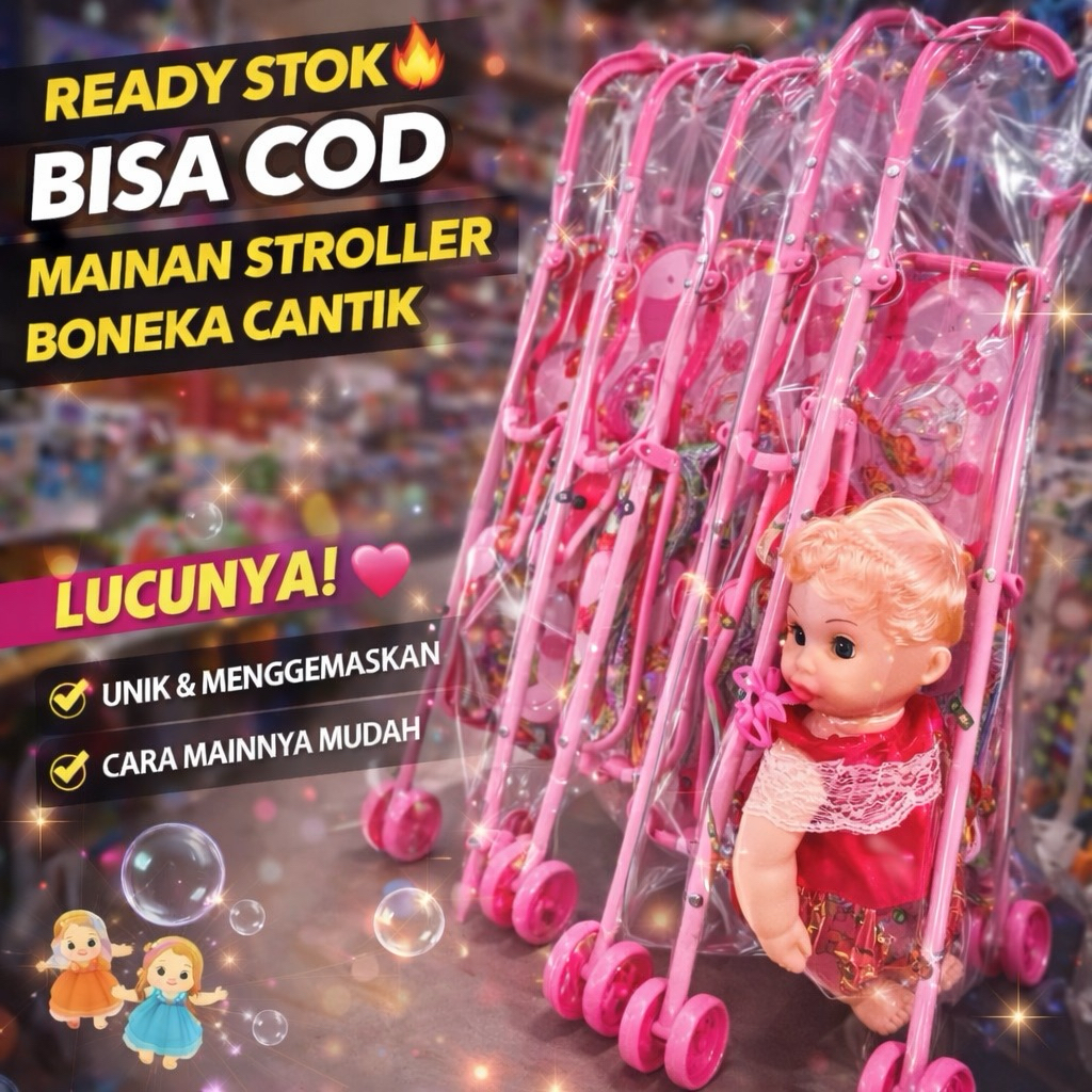 Boneka Bayi Perempuan + Stroller Mainan | Boneka Anak Lucu | Mainan Anak Perempuan Murah
