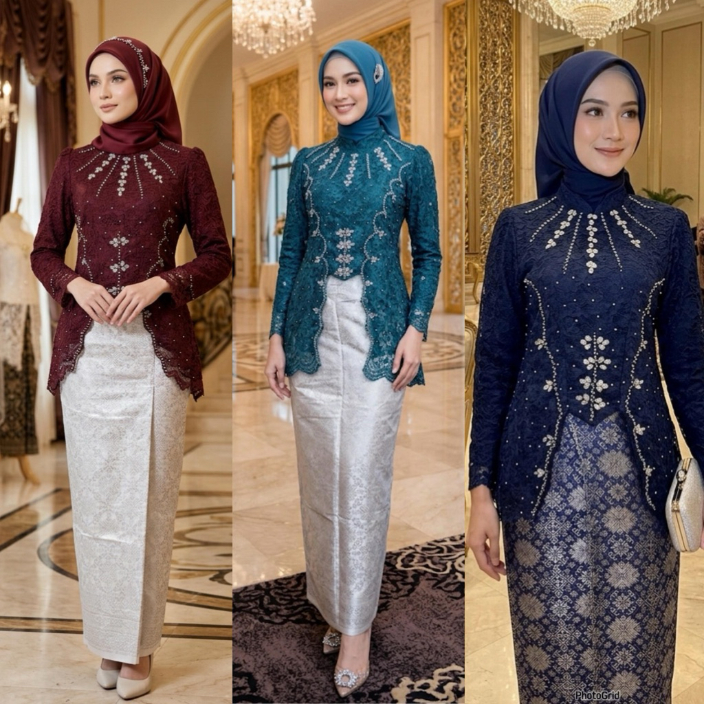 SET SETELAN KEBAYA SONGKET DEWASA BAHAN BROKAT MUTIARA