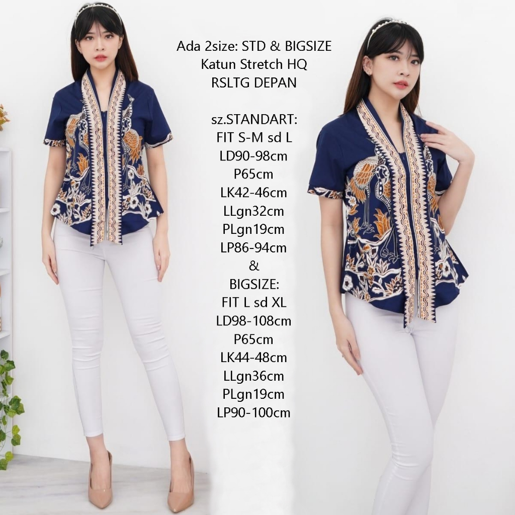 Atasan Batik Wanita Blus Tradisional Resleting Depan Model Kebaya Kekinian Katun Stretch Adem Motif 