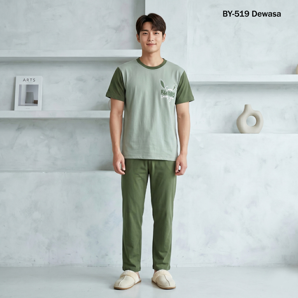 Baju tidur laki remaja/dewasa tangan pendek celana panjang bahan kaos premium enak dan adem