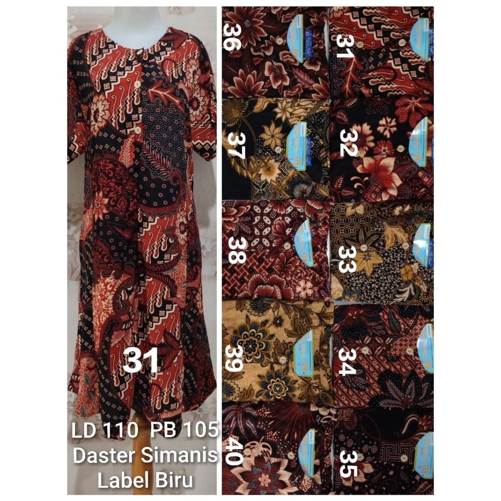 Daster Kencana Ungu Simanis LD 110 cm PB 105 cm Label Biru