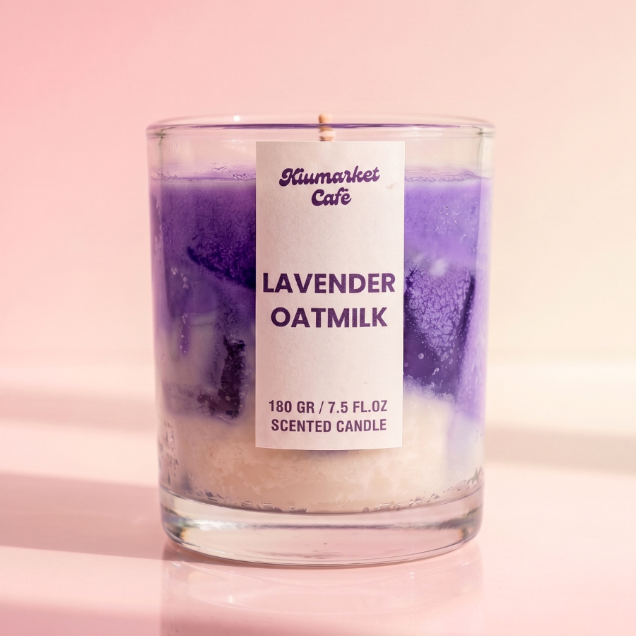 Kiumarket Scented Candle Lavender Oat Milk 180gr - Lilin Aromaterapi Relaksasi Tidur Insomnia Kamar 