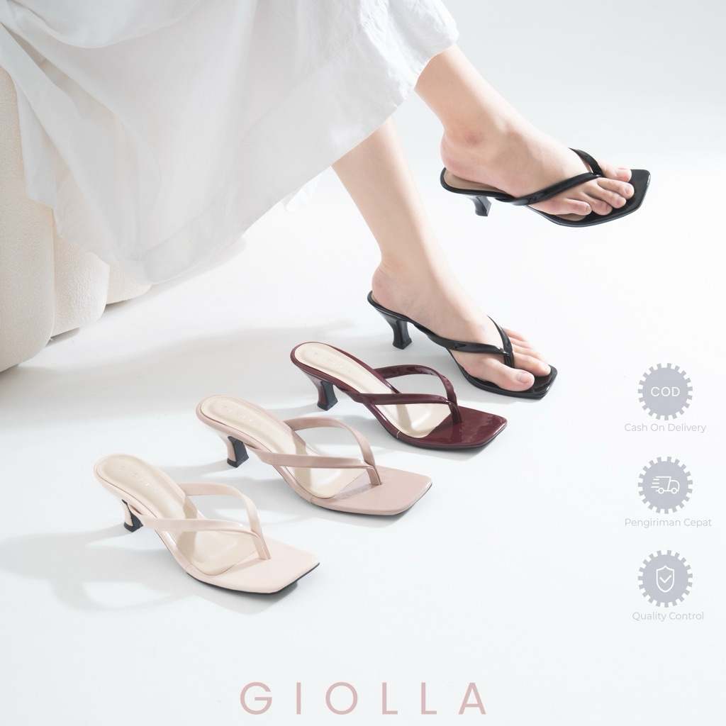 GIOLLA Official Oscar Sendal Heels Jepit Wanita 5 Cm Simple Elegan (Tersedia Size 36-41)