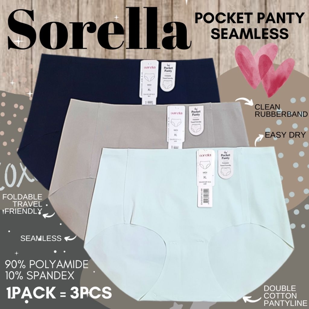 sorella pocket seamless panty pack/celana dalam wanita branded katun murah