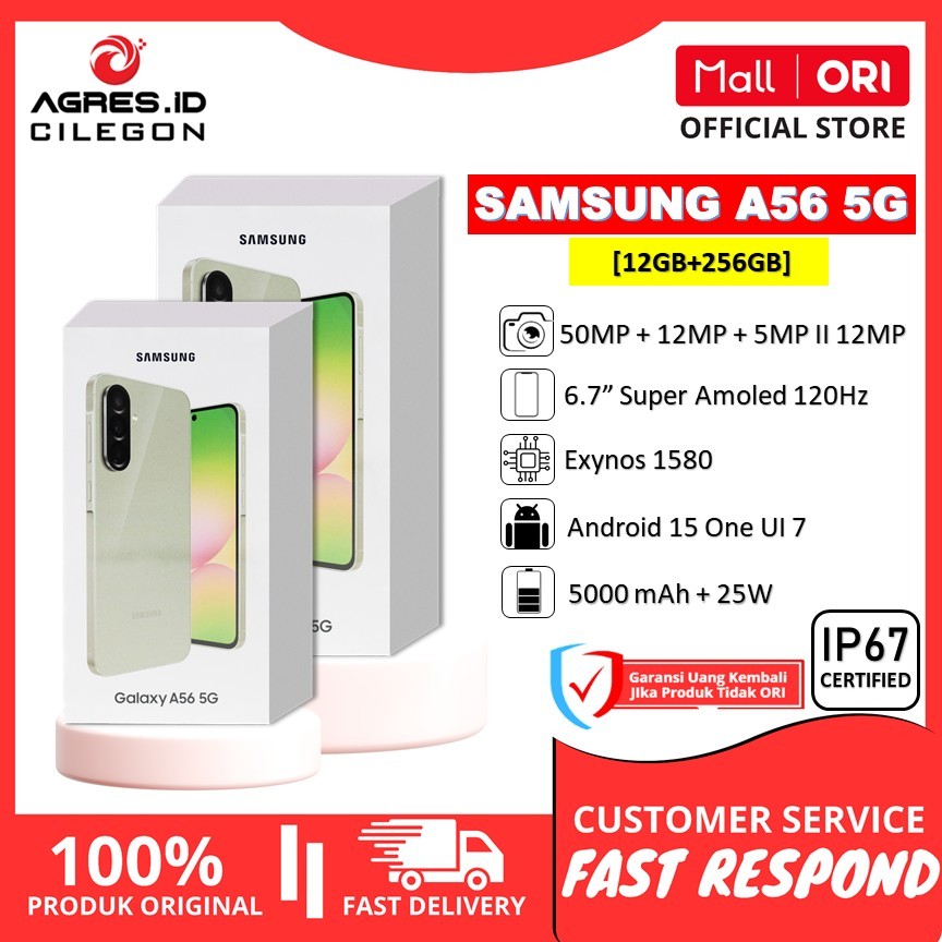 Samsung A56 5G [8GB+256GB] [12GB+256GB] Exynos 1580 II Layar 6.7' Super Amoled 120Hz II Baterai 5000