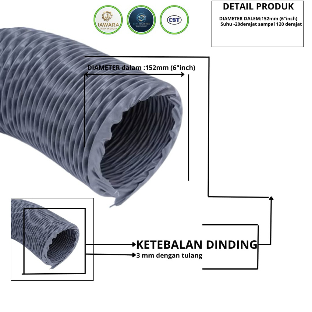 flexible ducting tarpaulin hose 6" inch (ducting terpal)