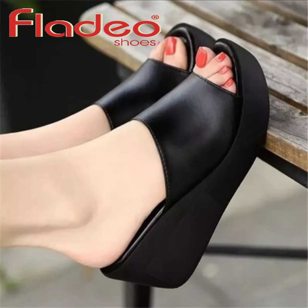 Fladeo Sandal Wedges 7 Cm Wanita Dewasa Kualitas Premium / Sandal Wedges Selop Polos Wanita Ukuran 3