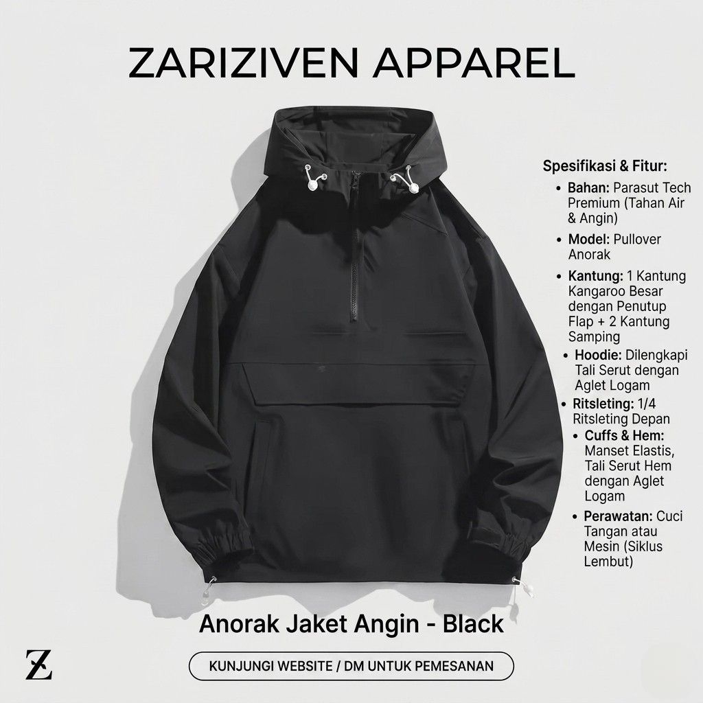 Jaket Anorak Half-Zip Premium - Waterproof & Windproof Techwear