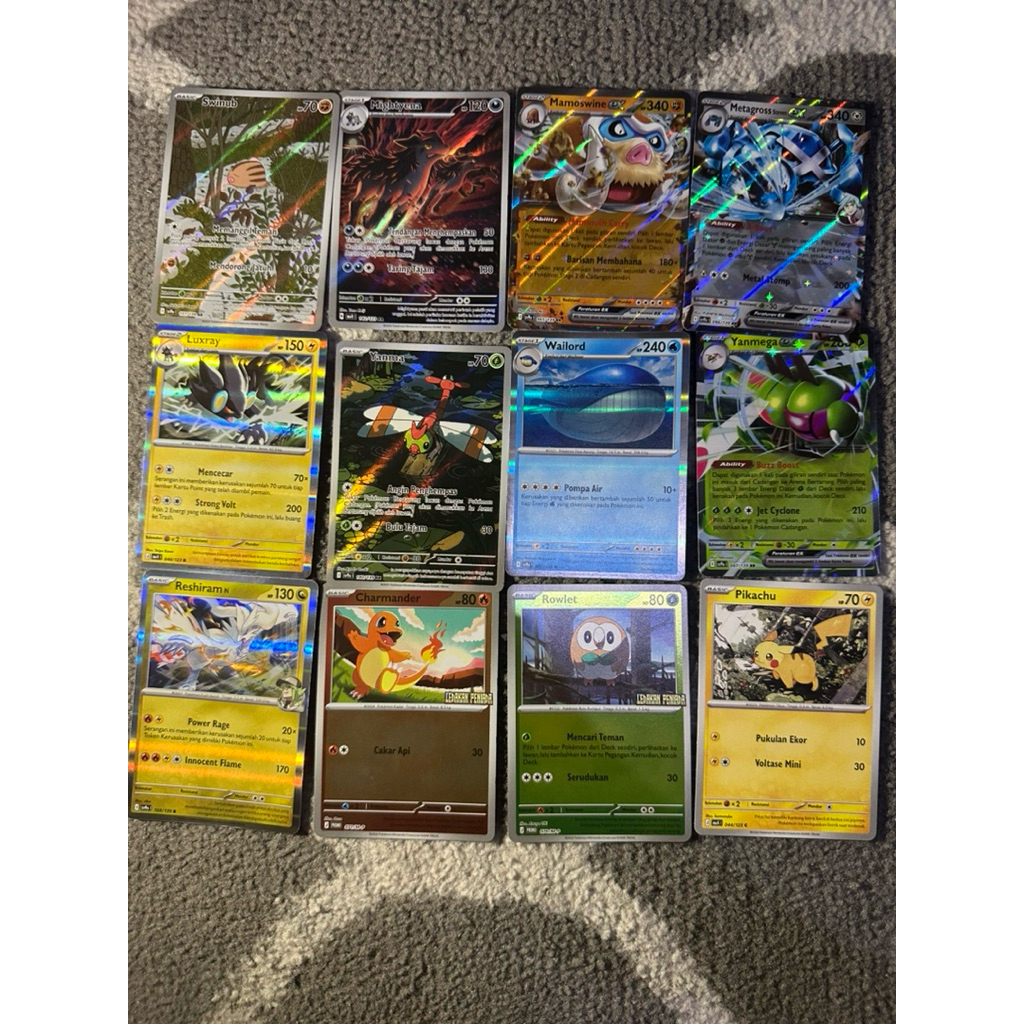 kartu pokemon pikachu migthyena ar rr isi 12pcs borongan