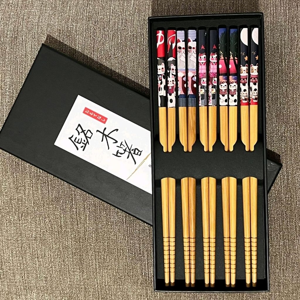 sumpit kayu bahan bambu premium + box 5in1 / souvenir nikah/ kado