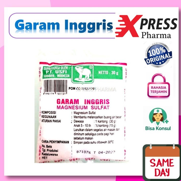 XPRESS  Garam Inggris Cap Gajah 30 gram magnesium sulfat urus-urus Gadjah Sachet Sulfate