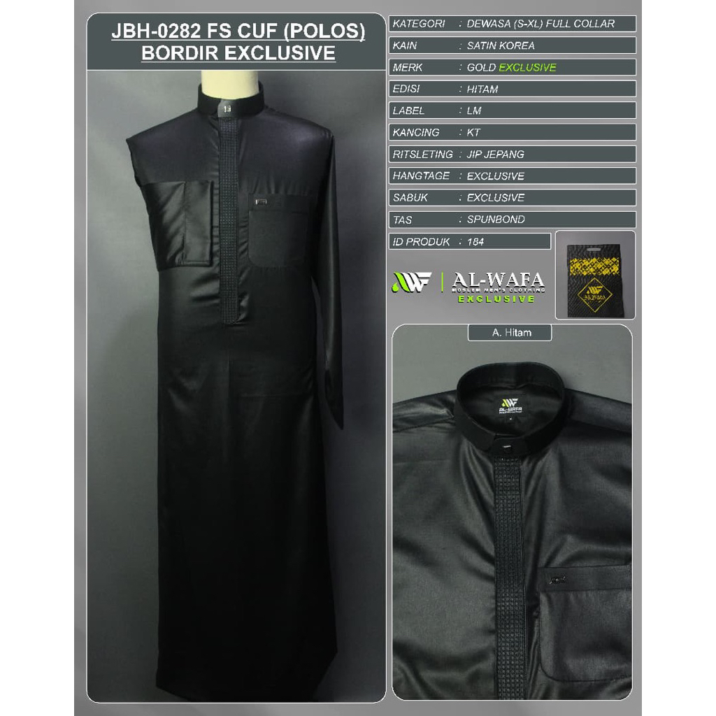 GAMIS AL-WAFA DEWASA KHUSUS HITAM MEDIUM GOLD SATIN KOREA