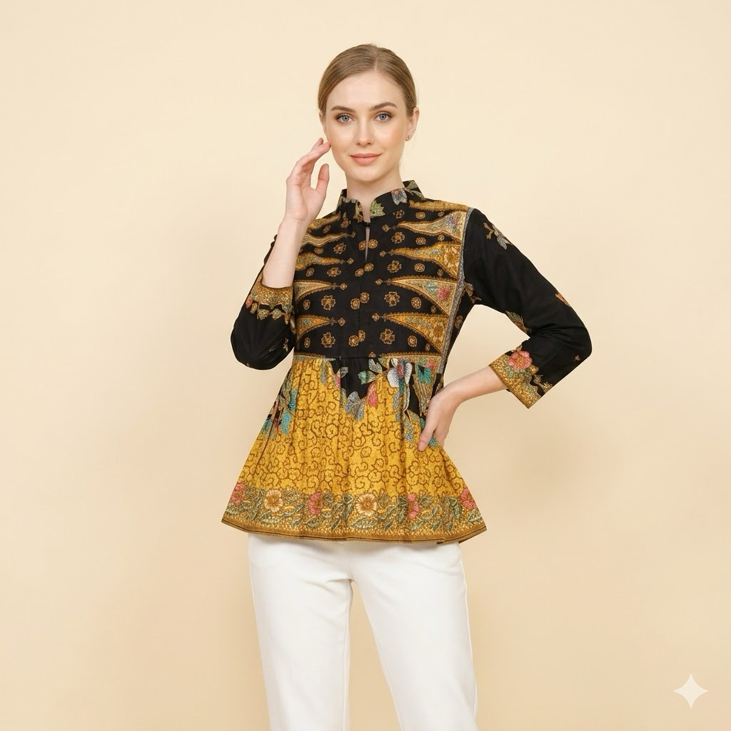 Shanaya Baju Batik Wanita Blus Sasirangan Peplum Atasan Batik Modern Batik Kerja Wanita Kantoran Ser