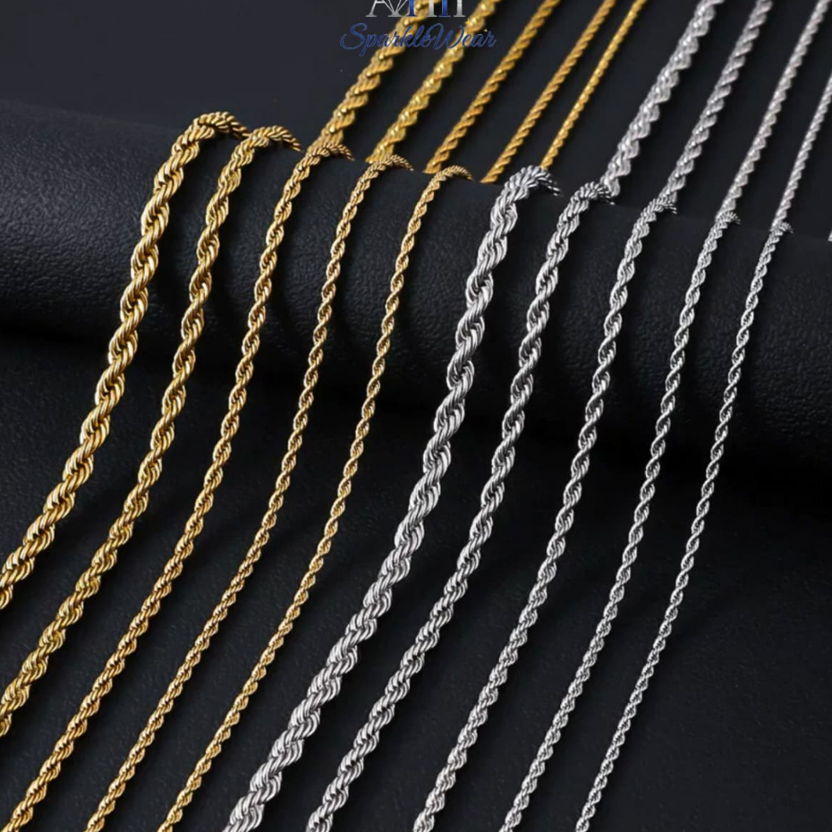 Kalung Tambang Emas Titanium Premium Anti Luntur Pria Wanita 2-5mm Stylish