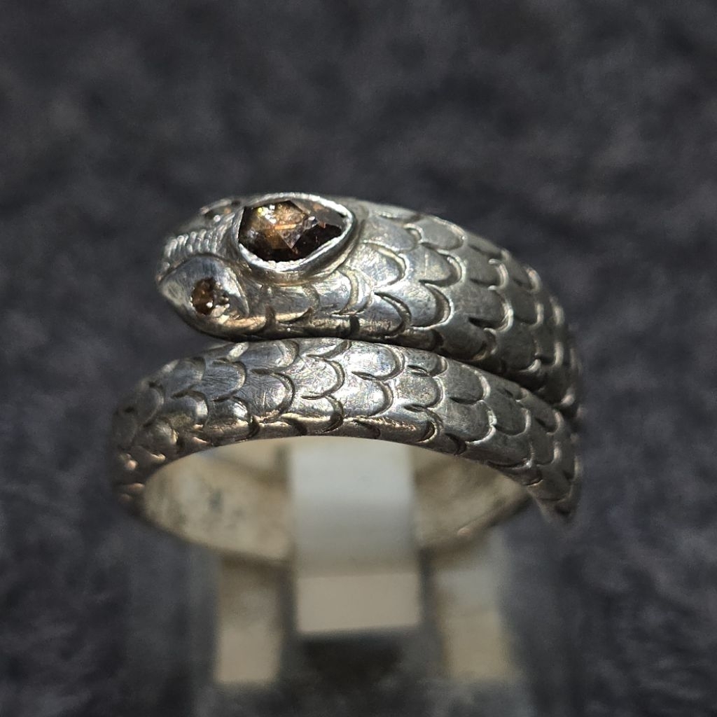 cincin ulan ulan perak intan lawasan kuno antik model ular