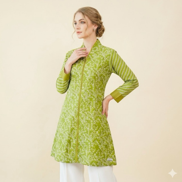Shanaya Tunik Batik Aldena Sakura Garutan Dress Cap Baju Batik Wanita warna hijau ungu navy kuning c