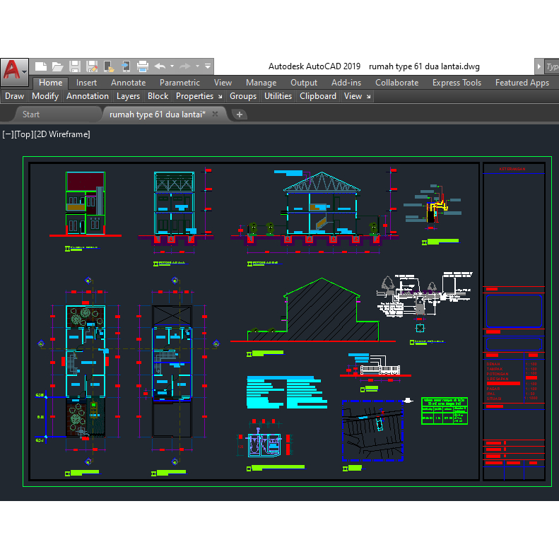 gambar Rumah 2 Lantai Type 61 format dwg