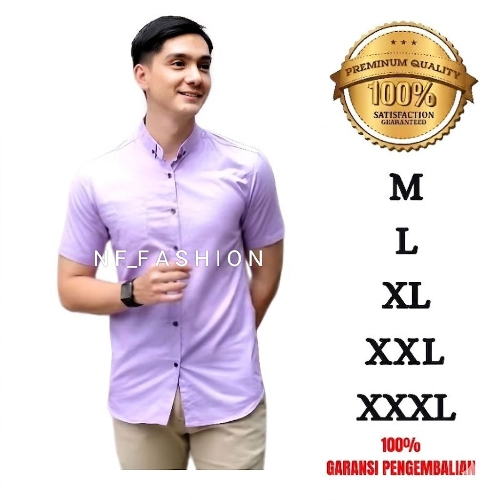 Kemeja Pria Polos Pendek Lilac Ungu Muda Casual Formal Katun Premium