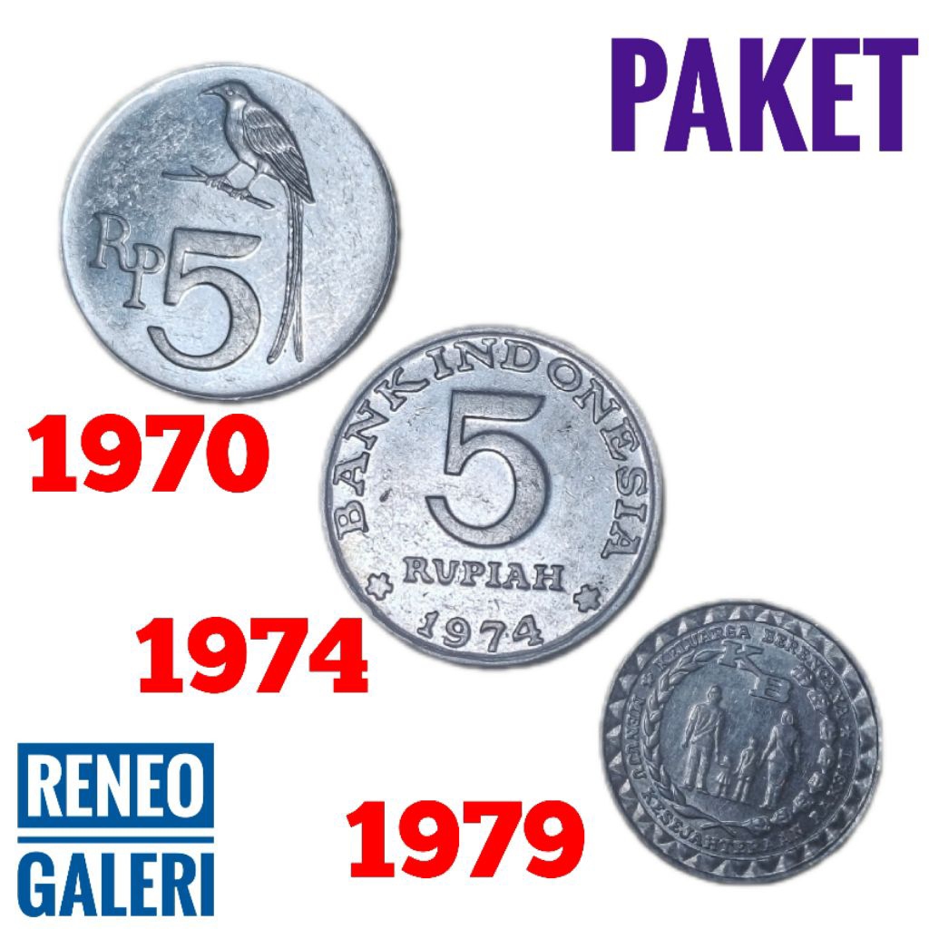 Berkilau Paket 3 Variasi koin 5 Rupiah asli Uang kuno logam Indonesia original kb besar kecil set bu