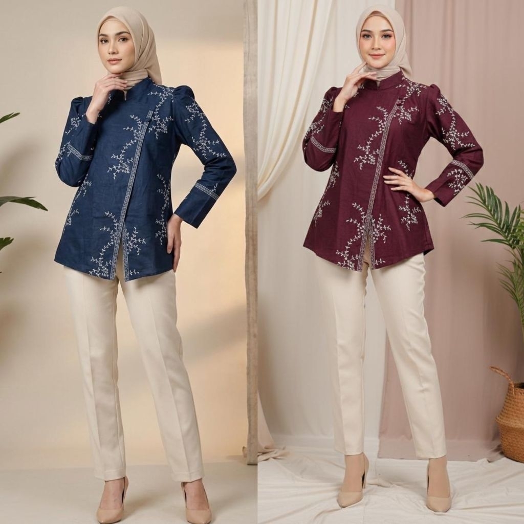 Batik Wanita Modern Monalisa Atasan Blouse Batik Wanita Terbaru Batik Sragam kantor Batik Cantik