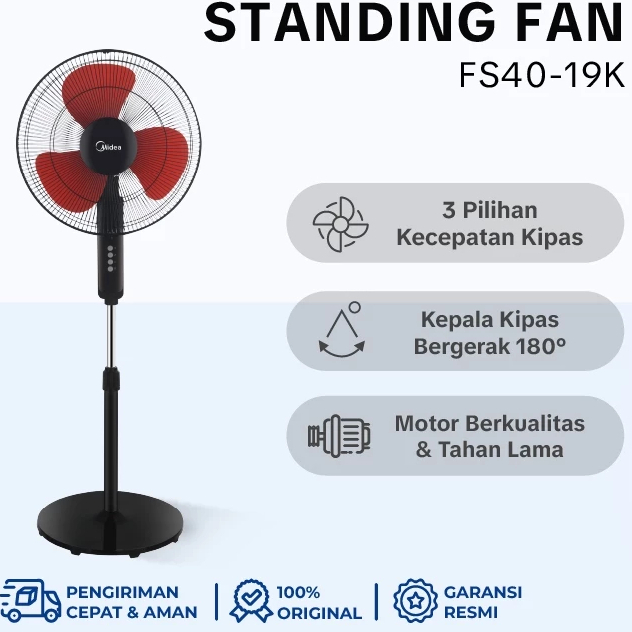 Midea Kipas Angin Berdiri FS40-19K 16 Inch 3D Oscillation Low Watt Hitam