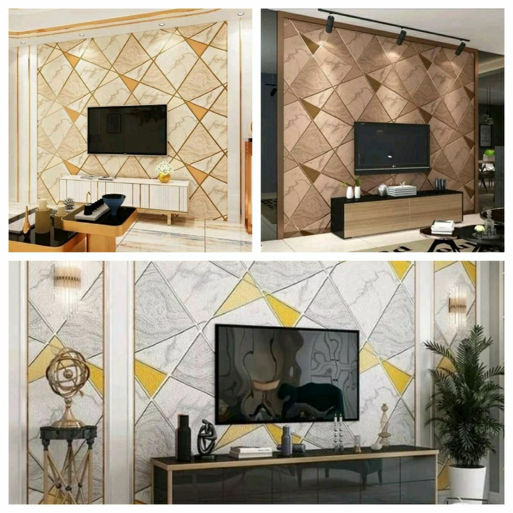 Premium mewah Wallpaper Dinding Panel Lis Gold 3D AESTHETIC Keramik Zig Zag Wallstiker Murah Bambu B