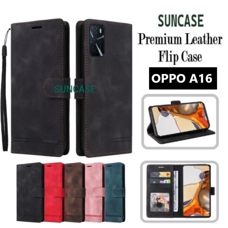 Casing hp OPPO A16 model flip dompet softcase premium ada tali