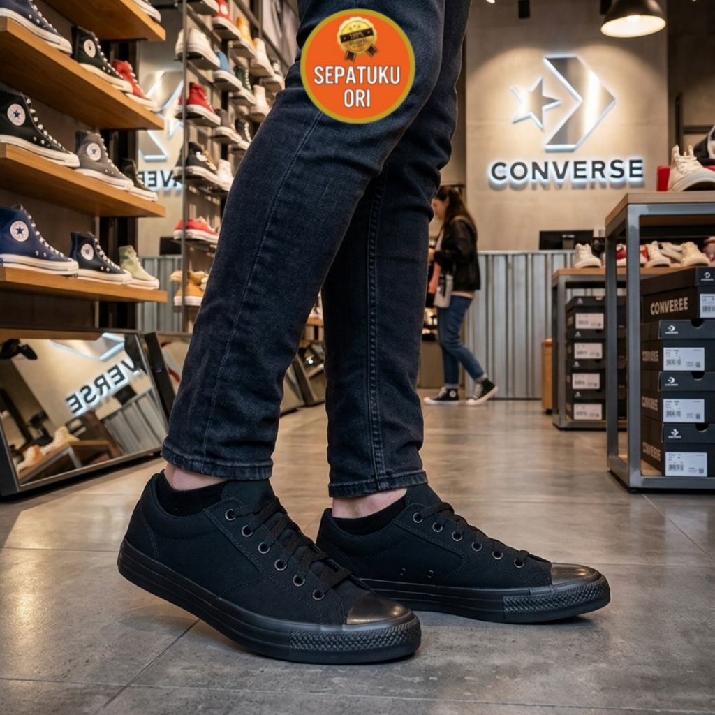 SEPATU PRIA CONVERSE CTAS MALDEN STREET OX ALL BLACK NEW ORI BNIB A10350C
