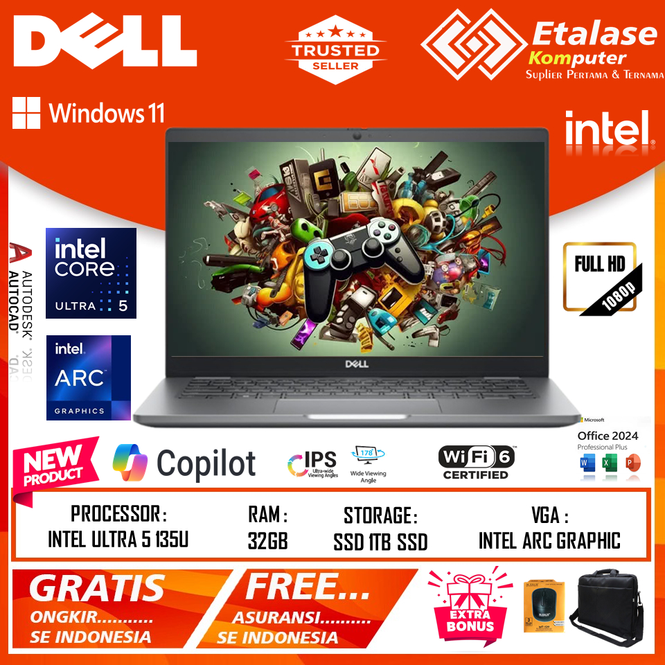 Laptop Dell Latitude 14 5450 Intel Ultra 5 135U 32GB DDR5 1TB SSD 14 Inch FHD IPS Win 11