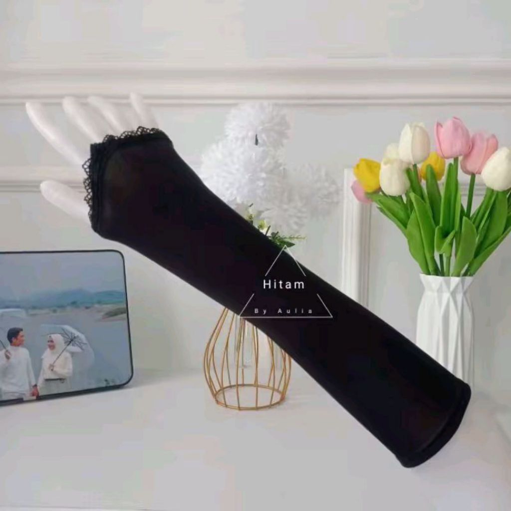Handsock Cincin Renda Hitam /Manset Tangan Muslim/Manset tangan unisex/Manset Lengan Panjang Wanita