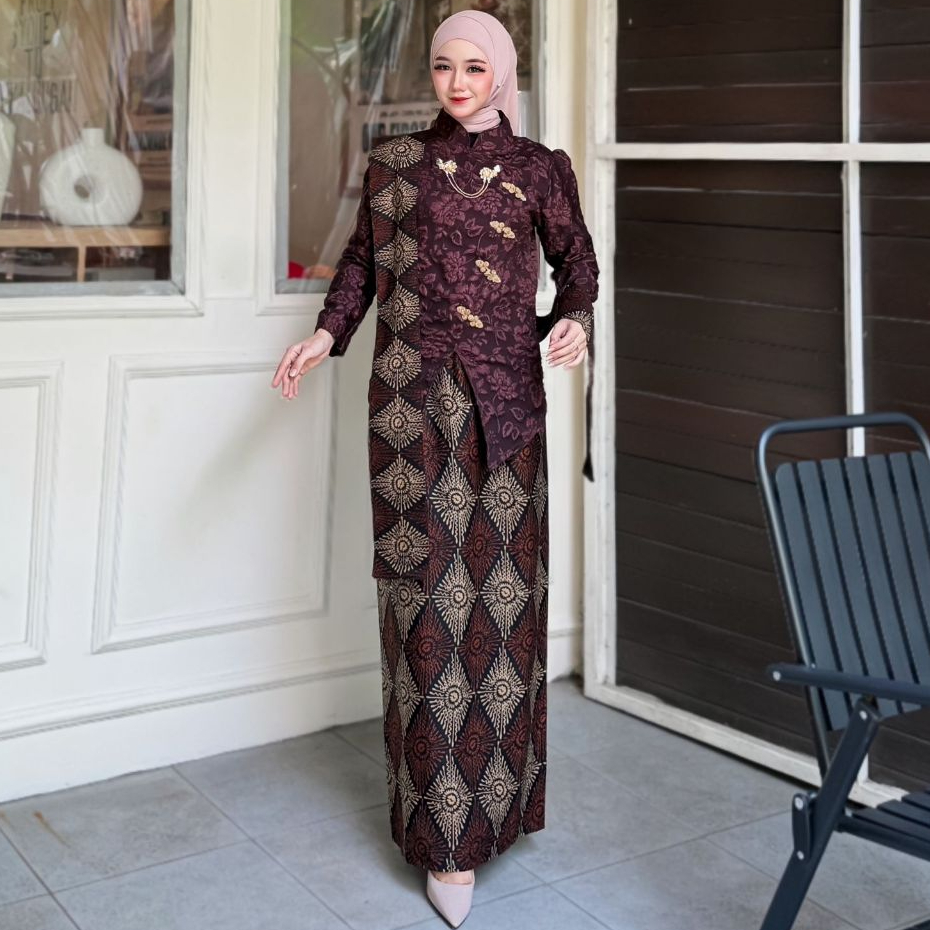 Kebaya Janggan Syifa Hadju Kancing Sanghai Setelan Jaguar Fukuro Kombinasi Batik Queenbee Fashion Wi