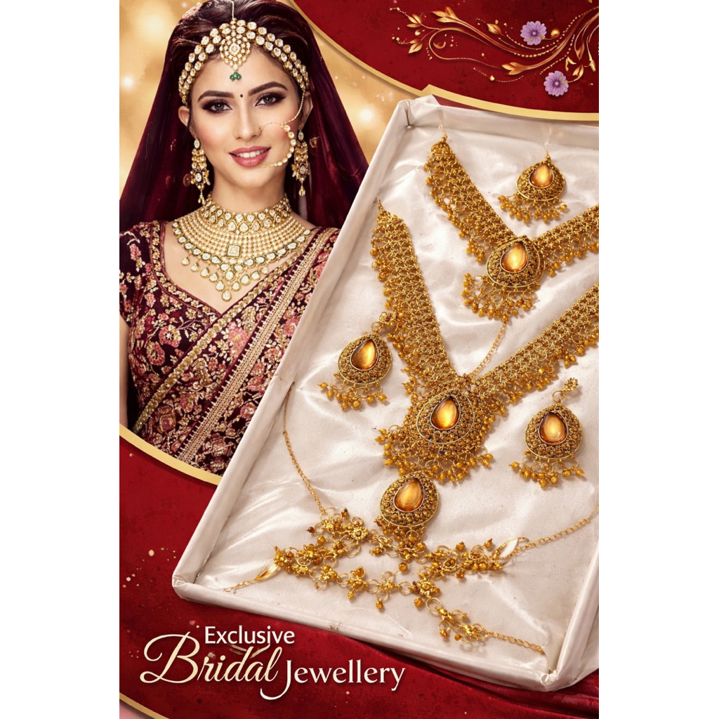 SET PERHIASAN PENGANTIN INDIA ELEGAN| AKSESORIS NIKAHAN WANITA FULL SET| SET KALUNG WEDDING MEWAH GO