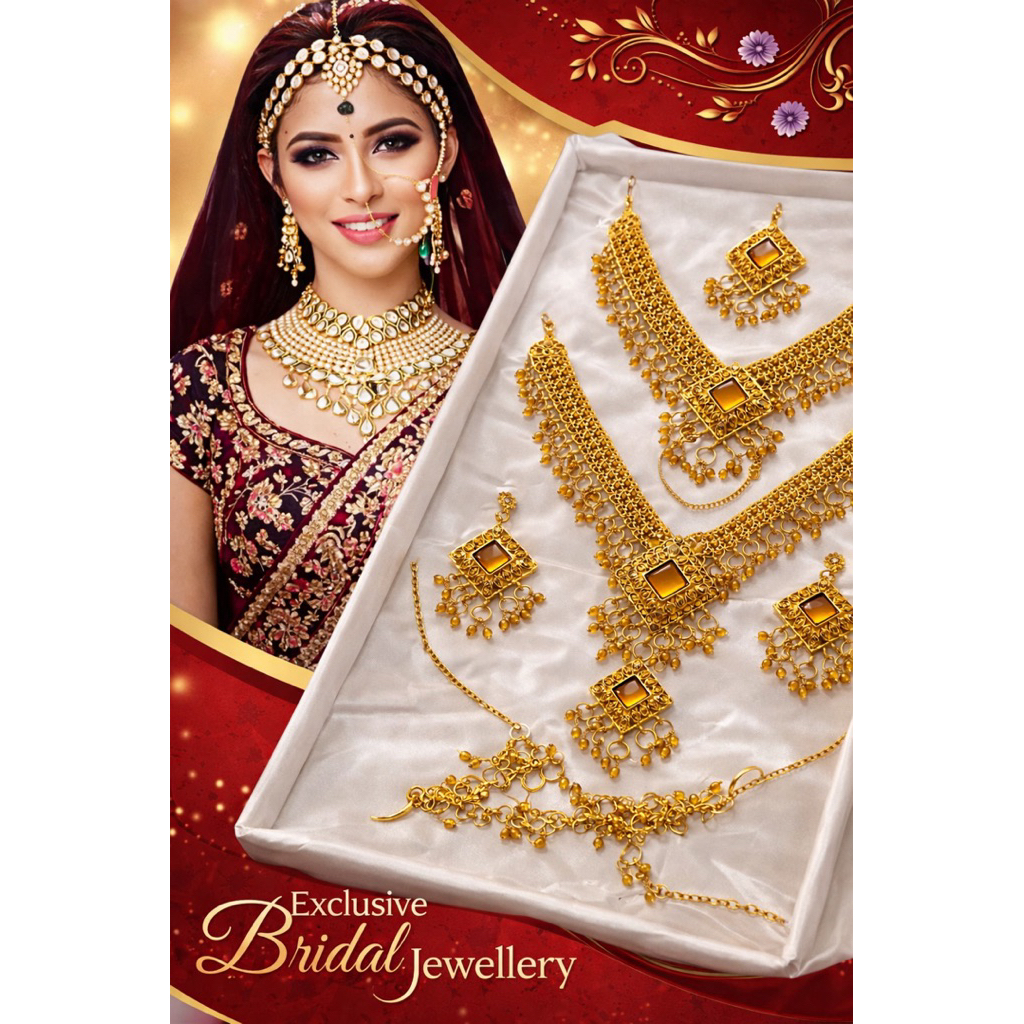 SET PERHIASAN PENGANTIN INDIA ELEGAN| AKSESORIS NIKAHAN WANITA FULL SET| SET KALUNG WEDDING MEWAH GO