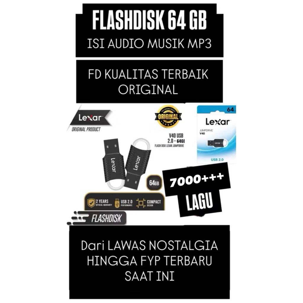 FLASHDISK LEXAR ORIGINAL USB AUDIO MOBIL 64 GB isi 7000+++ LAGU