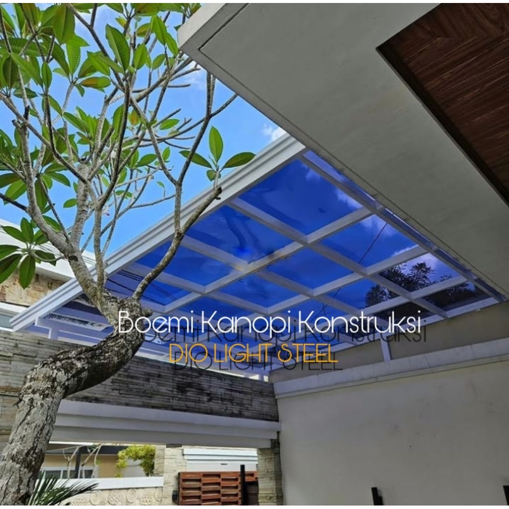 Kanopi solarflat 3mm rangka hollow 4x6 4x8 lis profil dan talang solartuff transparan besi holo