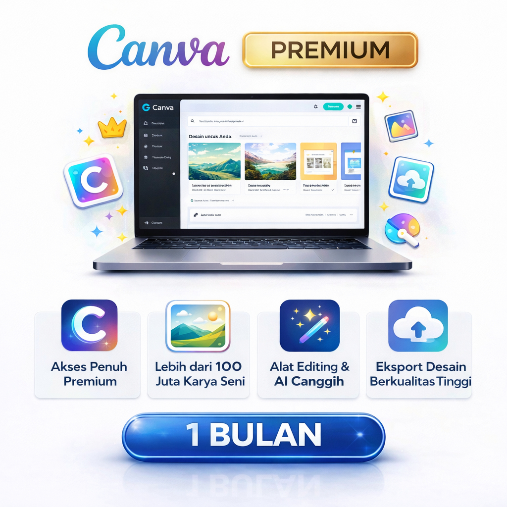 CANVA 1 TAHUN UNLOCK TEMPLATE DESAIN, FOTO, VIDEO, SUPPORT AI FULL GARANSI