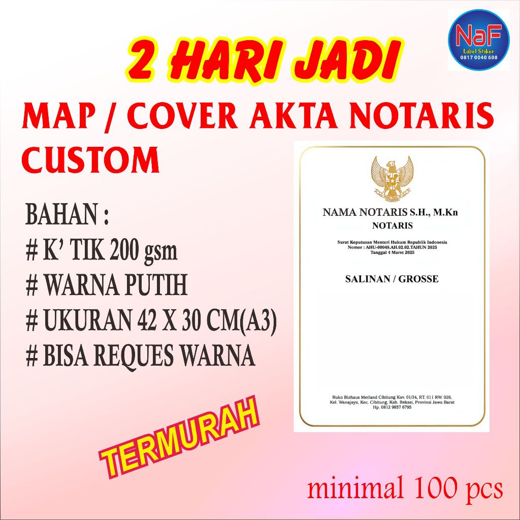 Cover akta notaris / map notaris / cover salinan PPAT custom