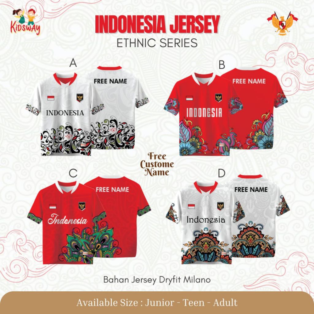 PO‼️kaos anak couple family edisi kemerdekaan INDONESIA JERSEY ETHNIC SERIES by kidsway 12-22y