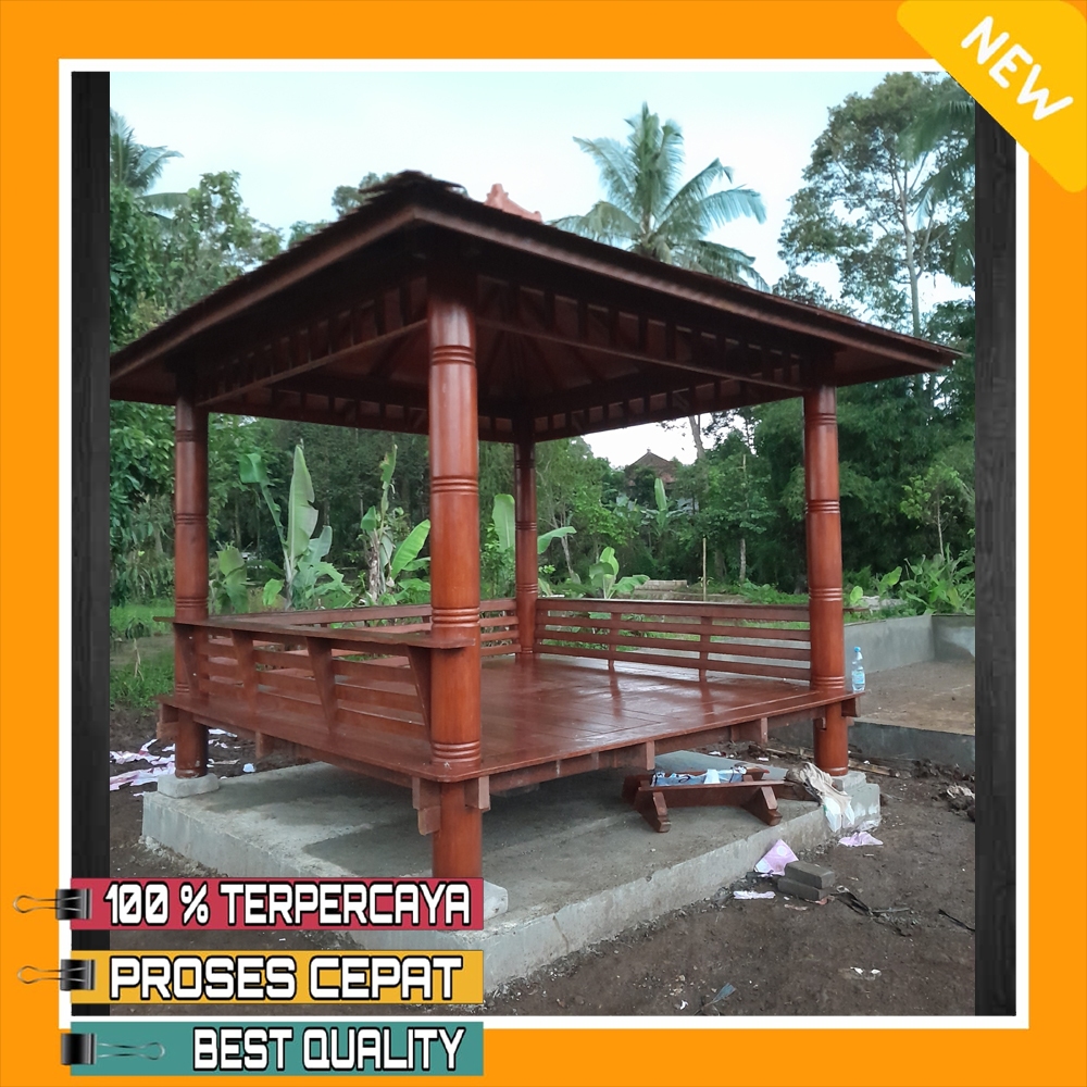 Gazebo Ukuran 3x3 Meter Kayu Kelapa Tiang Motif Atap Sirap Kayu Ulin | Saung Taman | Gasebo Kayu Kel
